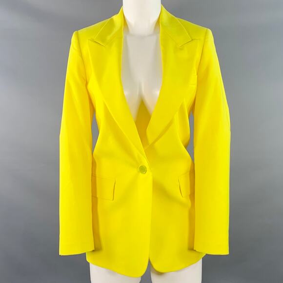 MSGM Size 2 Yellow Wool Peak Lapel Single Button Jacket Blazer - Picture 1 of 10